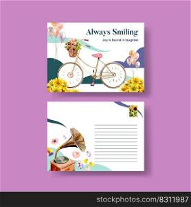 Postcard template with happiness happen day concept,watercolor style 