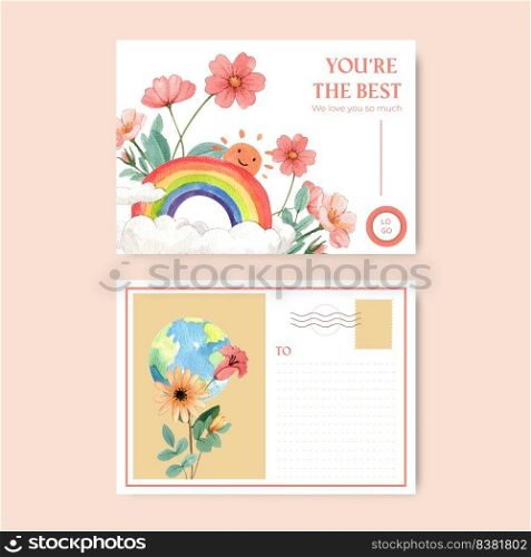 Postcard template with hope refugees safe concept,watercolor style  