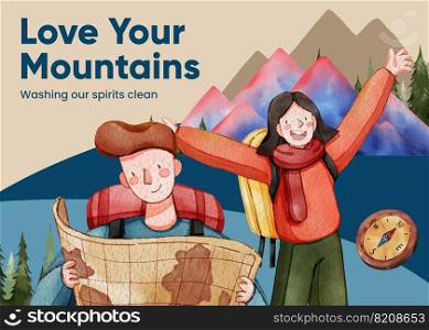 Postcard template with Internation mountain day concept, watercolor style 