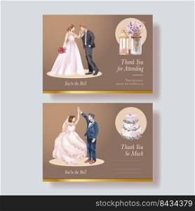 Postcard template with lilac violet wedding concept,watercolor style 