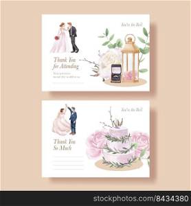 Postcard template with lilac violet wedding concept,watercolor style
