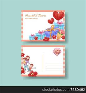 Postcard template with love supermom concept,watercolor style 