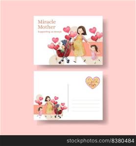 Postcard template with love supermom concept,watercolor style 