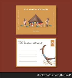 Postcard template with native american concept,watercolor style
