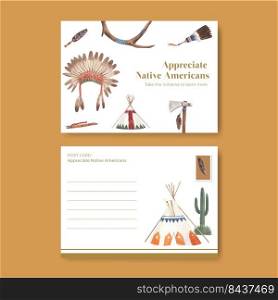 Postcard template with native american concept,watercolor style 