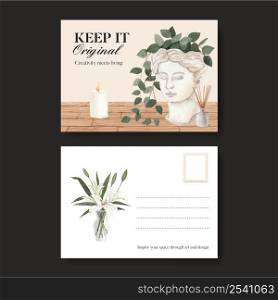 Postcard template with nordic antique home concept,watercolor style