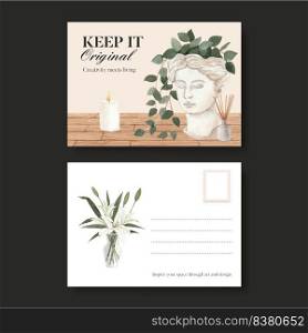 Postcard template with nordic antique home concept,watercolor style  