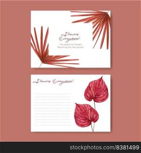 Postcard template with orchid flower with boho concept,watercolor style 