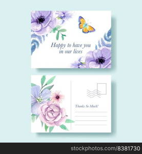 Postcard template with peri spring flower concept,watercolor sty≤
