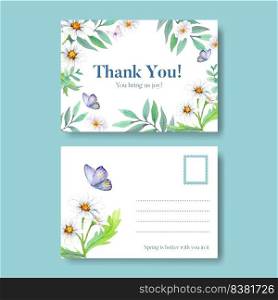 Postcard template with peri spring flower concept,watercolor style 