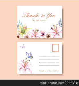 Postcard template with peri spring flower concept,watercolor style 