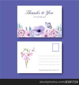 Postcard template with peri spring flower concept,watercolor style
