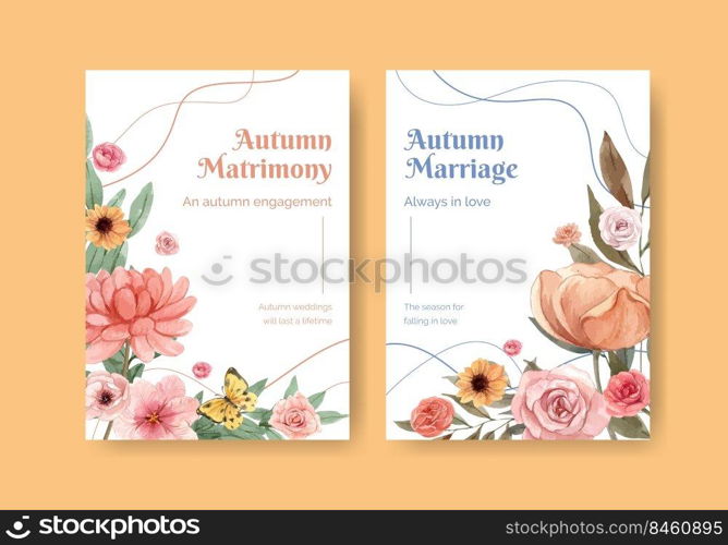 Postcard template with wedding autumn concept,watercolor style 