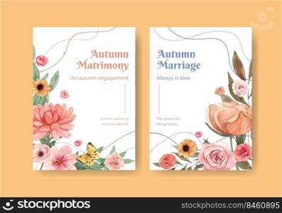 Postcard template with wedding autumn concept,watercolor style 