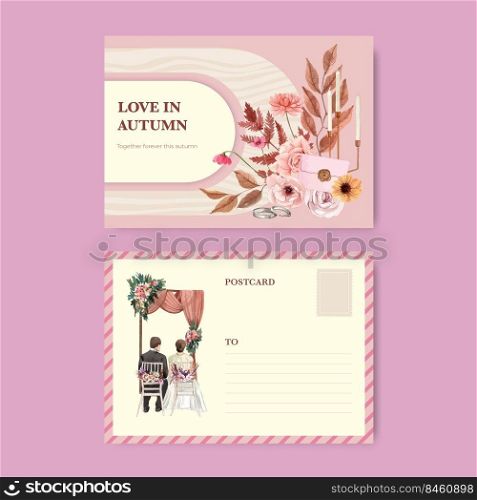 Postcard template with wedding autumn concept,watercolor style 