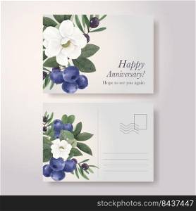 Postcard template with winter floral concept,watercolor style