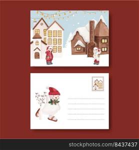 Postcard template with winter living concept,watercolor style 