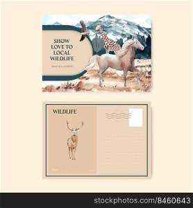 Postcard template with world animal day concept,watercolor style 