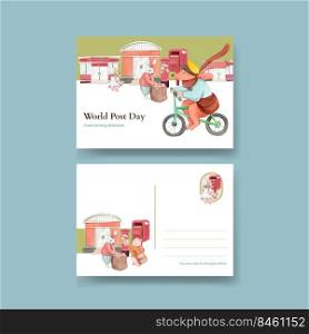 Postcard template with world post day concept,watercolor style 