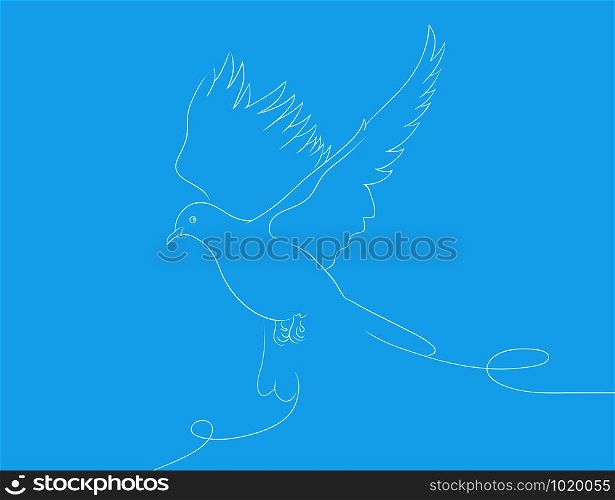 Postcard with a flying dove out of line. day of peace