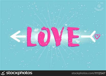 Postcard with a unique lettering for Valentine&rsquo;s Day. Vector illustration with isolated elements