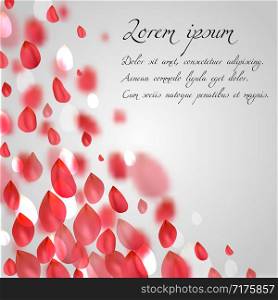 Postcard with falling red petals. Vector cover for invitations, banners and your design. Postcard with falling red petals.