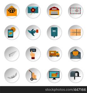 Poste service icons set in flat style isolated vector icons set illustration. Poste service icons set in flat style