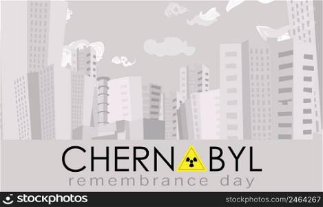 Poster Chernobyl. April 26 is the day of memory of the victims of Chernobyl. The explosion of a nuclear reactor in Ukraine. City of Pripyat. Yellow sign of radiation.. Poster Chernobyl. April 26 is the day of memory of the victims of Chernobyl. The explosion of a nuclear reactor in Ukraine. City of Pripyat. Yellow sign of radiation