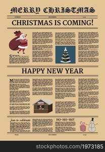 Poster Christmas newspaper old paper retro style. Greering Merrry Christmas and Happy new Year. Vector illustration decoration design isolated. Poster Christmas newspaper old paper retro style. Greering Merrry Christmas and Happy new Year. Vector illustration decoration design