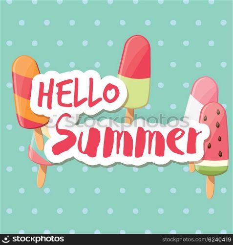 Poster design with colorful glossy ice cream, vector illustration