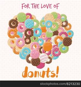 Poster design with colorful glossy tasty donuts, vector illustration