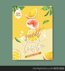 Poster design with Fruits-theme watercolor, creative strawberries vector illustration template.