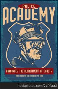 Poster design with illustration of a policeman on vintage background.