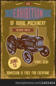 Poster design with illustration of a tractor on vintage background.