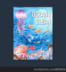 Poster design with sealife-theme, creative animal under the sea vector illustration template