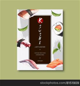 Poster for advertisement of Sushi Restaurant. Vector illustration design in unique style 