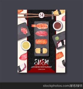 Poster for advertisement of Sushi Restaurant. Vector illustration design in unique style 