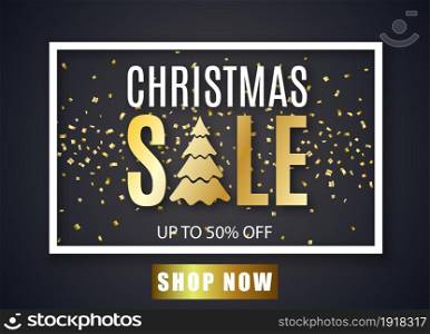 Poster for Christmas Sale background Text with golden glitter snowflakes pattern. Banner or poster for shopping store discount. Poster for Christmas Sale