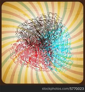 Poster in retro style with colored fingerprint.