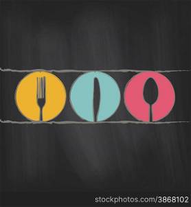 Poster menu on chalkboard background with cutlery. Vector illustration