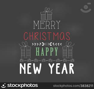 Poster merry christmas happy chalk color