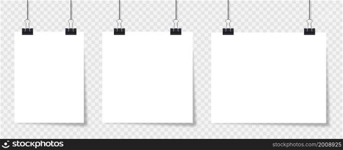 Poster mockup blank template. Empty white paper sheet banner. Exhibition gallery frame on transparent wall. Vector illustration.. Poster mockup blank template. Empty white paper sheet banner.