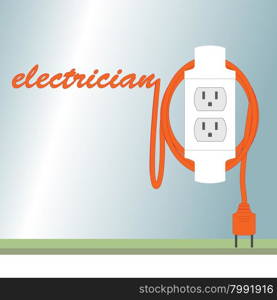 Poster representing electrician,inscription in the form of an electrical cord,vivid illustration business card