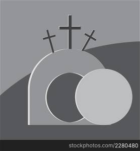 Poster sketch with Easter cave and crosses. Easter background. Empty cave and crosses. Vector illustration. stock image. EPS 10.. Poster sketch with Easter cave and crosses. Easter background. Empty cave and crosses. Vector illustration. stock image.