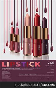 Poster Template Design Cosmetic Lipstick Vector Illustration
