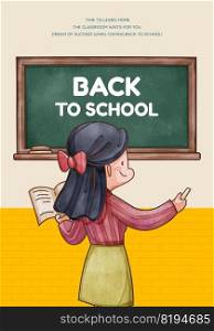 Poster template with back to school concept,watercolor style 