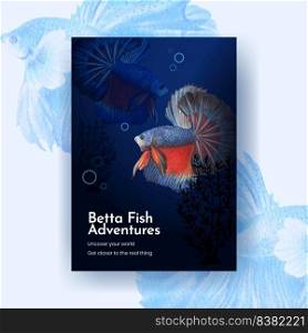 Poster template with betta fish concept,watercolor style 