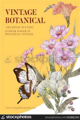 Poster template with botanical vintage concept,watercolor style 
