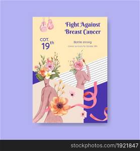 Poster template with breast cancer awareness month concept,watercolor style
