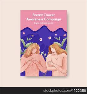 Poster template with breast cancer awareness month concept,watercolor style